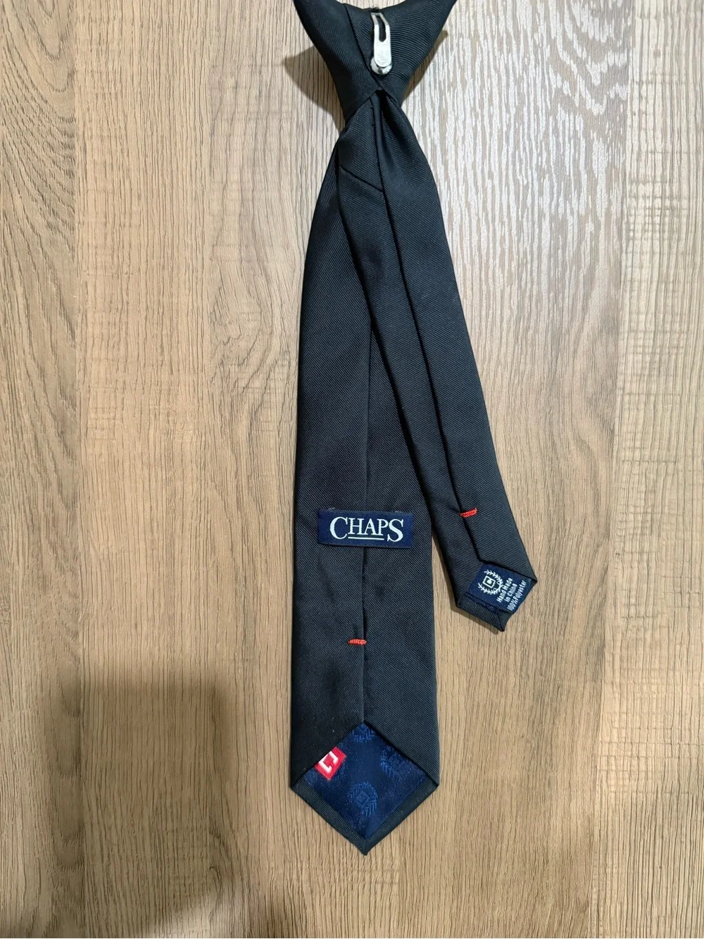 Chaps Black Kids Solid Neck Clip Tie